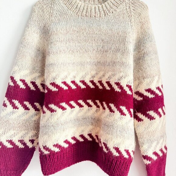 Vintage Wool Handmade Geometric Print Winter Holiday Pullover L - Picture 3 of 9